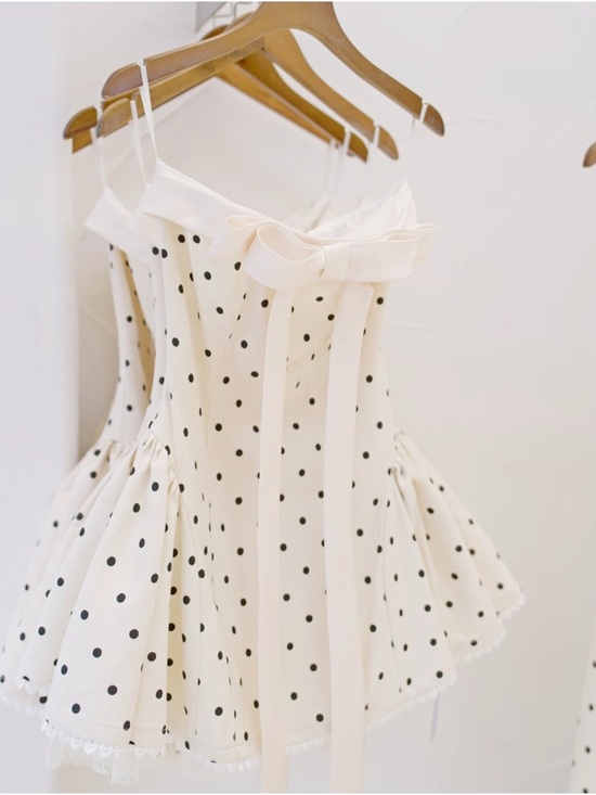 Dresses & Skirts - Ivory Polka Dot Party Dress for Girls with Bow